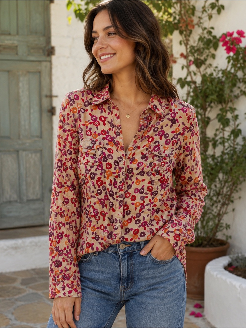 Old‎ Navy Floral Button-Up Shirt – Women’s Large – Cottagecore Boho 100% Cotton